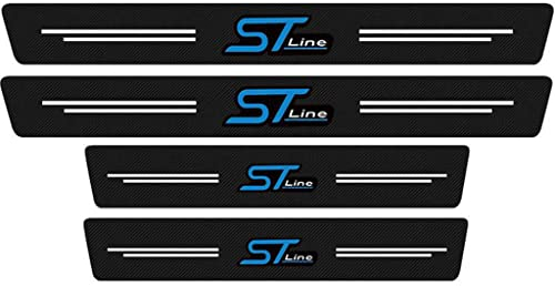 4 Stück ST Line Auto Einstiegsleisten Schutz Kohlefaser Türschweller Aufkleber für Ford Focus EcoSport Kuga Mondeo Fiesta Puma, Auto Tür Schritt Platte Abdeckung Lackschutzfolie Blue