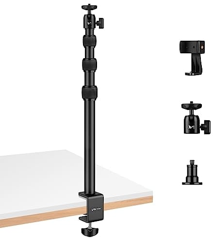 Victiv Support de Table pour Camera, 37cm-105cm Trépied de Table à Clipser avec Tête à Rotule 1/4 & Support de Téléphone pour DSLR Caméra, Smartphone, Lumière LED, Webcam, Support d'Éclairage, Noir