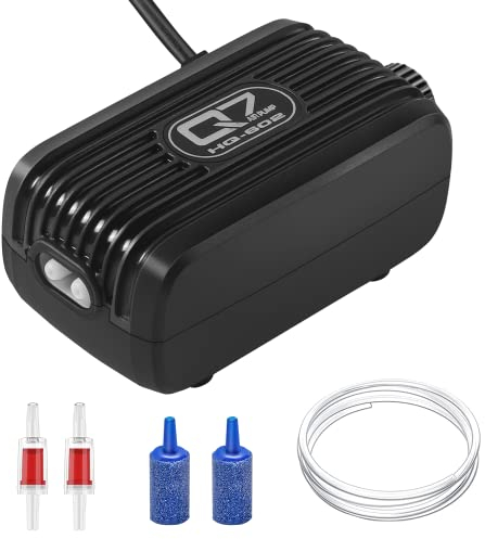Aquarium Air Pump, Ultra Silent Oxygen Pump(3W, 300L/H), Adjustable Double Outlets Fish Tank Bubbler with Air Stone and Non-return Valve, Powerful Oxygen Pump for 1-80Gallon Fish Tank