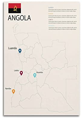 Vintage-Karten-Poster, Afrika-Angola, dekoratives Gemälde, Leinwand, Wand- und Kunstbild, Familien-Schlafzimmer-Dekoration, 30 x 45 cm