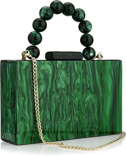 YOUSIS Pochette da sera in acrilico, borsa a tracolla da donna, con catena di perle, formale, matrimonio, ballo di fine anno, Verde scuro, Taglia unica