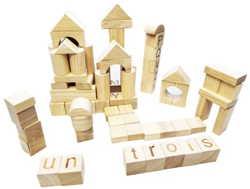 Dorjee - DT26014 - Bunte Holzbausteine 84 Stück - entdecke Zahlen und Buchstaben - für Kinder ab 12 Monaten.