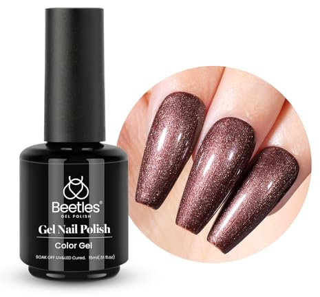 beetles Gel Polish 15mL Chestnut Brown Sparkle Pearl Dark Brown Glitter Chocolate Brown Gel Nail Polish Gel Soak Off UV LED Nail Lamp Nail Art Manicure Salon 1 Pcs