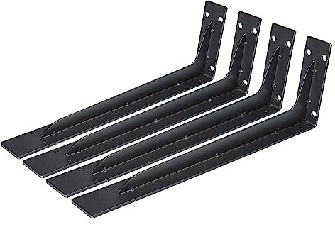 sourcing map 4pcs Noir Étagère Supports, 17.3 en Fer L Étagère Support, Mur Monté Étagère Support Mur Suspendu pour Table Bibliothèque Bois Tableau Meuble Fenêtre, Noir