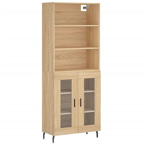 vidaXL Highboard, Sideboard mit viel Stauraum, Mehrzweckschrank mit Metallfüßen, Bücherschrank Kommode für Wohnzimmer Büro, Modern, Sonoma Eiche Holzwerkstoff