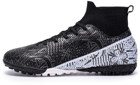 Fußballschuhe for Herren, bequem, hoch oben, atmungsaktiv, for Schnüren, TF-Turf-Fußballschuhe, Unisex-Erwachsene, geeignet for Fußballplätze mit Natur- und Kunstrasen ( Color : Black , Size : 38 EU )