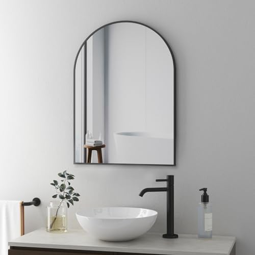 BD-Baode Badezimmerspiegel,Gewölbter Wandspiegel 50 x 70 cm Wandspiegel gewölbt mit Schwarz Rahmen für Eingangsbereich, Kamin, Schlafzimmer