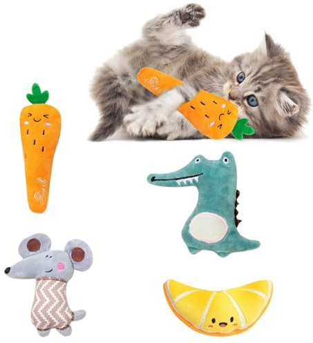 Yuqilin 4 Pezzi Giocattoli di Erba Gatta,Giochi Interattivi per Gatti Erba Gatta Gatti Pronta Peluche Piccolo Cuscino Gatto Gatti Accessori Peluche Gatti,per Gatto Giocare Masticare Limpieza Dientes