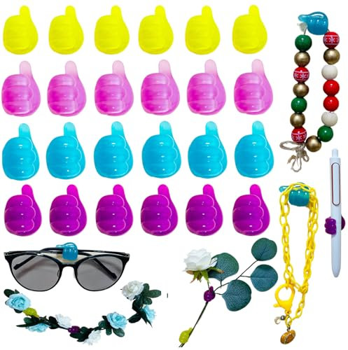 LBKKC 24 pcs Self Adhesive Thumb Hooks, Silicone Wall Decoration Hook with Night Light, Multifunctional Key Hook Home Office Thumbs Up Cord Holder for Desk, Data Cable Clip Wire Desk Organizer