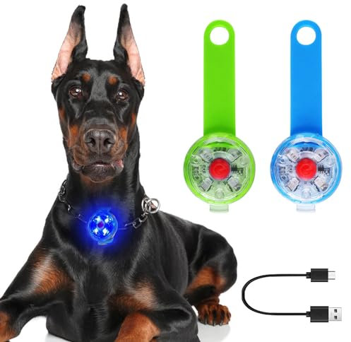 ESTVIIG Sicherheit Haustier Blinklicht 2 STK, USB Wiederaufladbar Sicherheits LED Blinklicht für Hunde, Katzen - 3 Blinkmodis wasserdichte Sicherheit Haustier leuchtanhänger Lichter