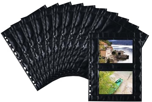HERMA 7717 Fotohüllen für Ordner, 250 Stück, 10x15 cm quer, 2 Fächer geteilt, beidseitig bestückbare Fotophan Fotosichthüllen Sammelhüllen Postkartenhüllen Prospekthüllen mit Eurolochung, schwarz