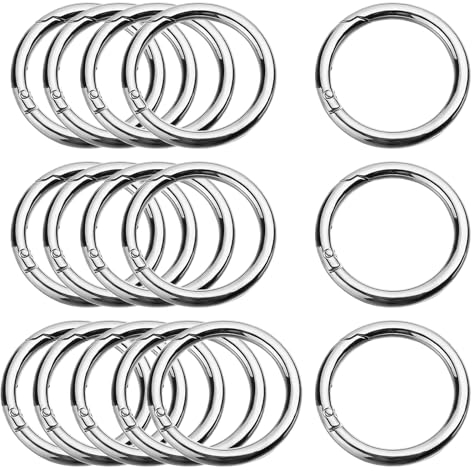 16 Stück Runde Karabinerhaken, 40mm Zinklegierung Rund Karabiner Ring Groß Federspaltringe Schlüsselring O-Ring für Schlüsselanhänger Tasche Geldbörse DIY Handwerk, Silber