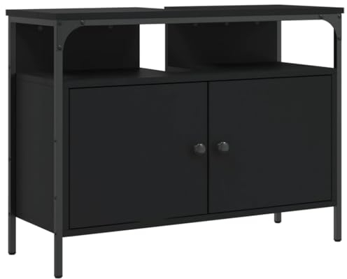 vidaXL Armoire Lavabo de Salle de Bain, Placard sous Vasque avec Porte, Meuble de Rangement, Organisateur de Toilette Intérieur, Noir