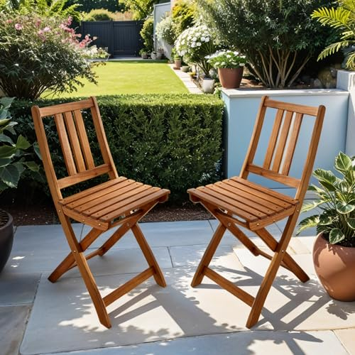 Loreno Gartenstuhl Klappbar Holz - 2er Set aus robustem Akazienholz - Gartenmöbel Set, Balkonstühle, Wetterfest & Pflegeleicht - Ideal für Garten & Terrasse