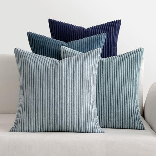 MIULEE Kordsamt Kissenbezug Weiche Kissenhülle Dekorative Sofakissen Quadratische Dekokissen Zierkissenbezug Gestreifte Kissenbezüge für Wohnzimmer Schlafzimmer 4 Stück 40x40cm Dunkelblaue Serie