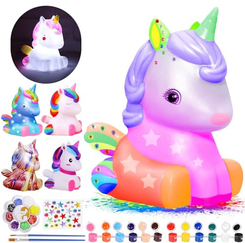 ONLYFUN Bastelset Kinder Einhorn Lampe Malset, Mädchen und Jungen, kreativ set für kinder, Spielzeug zum Bemalen, ideales Geburtstagsgeschenk für Kinder im Alter von 3-12 Jahren