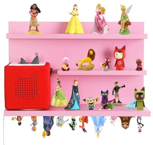 PHOENANCEE Magnetisches Regal für Toniebox-Figuren, 40–48 Charaktere, Wandregale, Schweberegale, Holz, kompatible Ladestation für Kinderzimmer, Kiefer, 3 Etagen