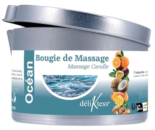 déliktess® - Bougie de massage Végétale 190 ml - 18 parfums au choix - Fabriquée en France (Océan)