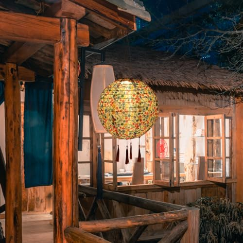CRGANGZY 12 Zoll chinesische runde Hängelampe warmes Licht Outdoor Nylon Hängelaterne IP65 wasserdichte LED Solar Laterne Lampe for Terrasse Hochzeit Party Festival Dekoration (A-4PCS)