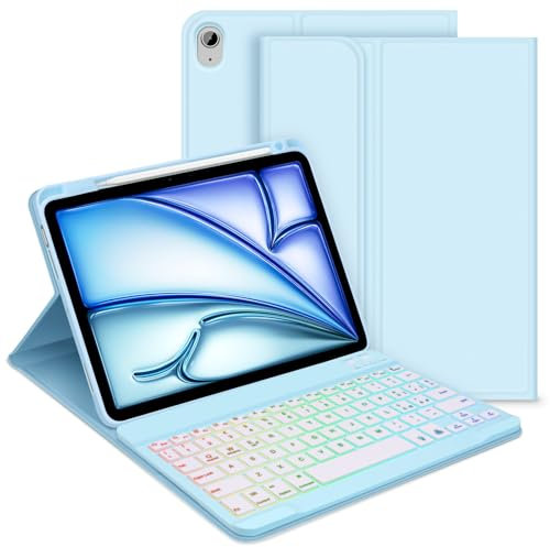 GOOJODOQ Clavier Étui pour iPad Air 6/5/4 Génération 11 M2 2024, Italien QWERTY Rétroéclairé Amovible, 10,9, Bleu