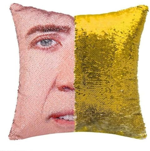LydeLog Nicolas Kissenbezug mit Pailletten, wendbar, lustige Geschenke, dekorativer Kissenbezug, glitzernd, 40,6 x 40,6 cm (Gold)