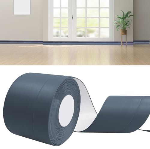 DIKARIYA Battiscopa in PVC Grigio Scuro, 18M Battiscopa Adesivo 23x32mm Battiscopa per CucinaSigillante Impermeabile Battiscopa Flessibile Autoadesivo Battiscopa Morbido per Cucina, Bagno e Mobili