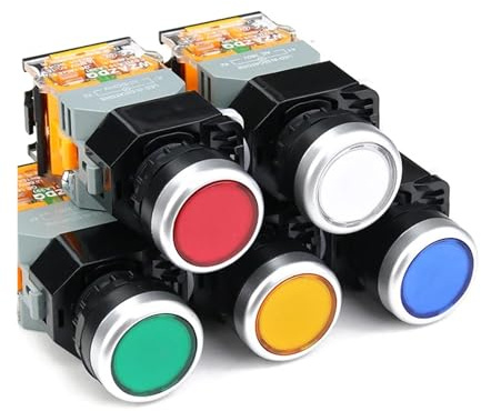 22mm LA38-11D/11DS Sliver Push Button Switch with Light on/Off Momentary/Latching220V 24V LED Indicators(Red,6V)
