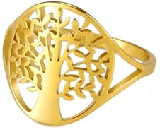 VIVAZYTGH 1 Stück Edelstahl Lebensbaum Ringe for Frauen Wikinger Amulett Fingerringe Wicca Amulett Schmuck Familie Freundschaft Geschenke(Gold,7)