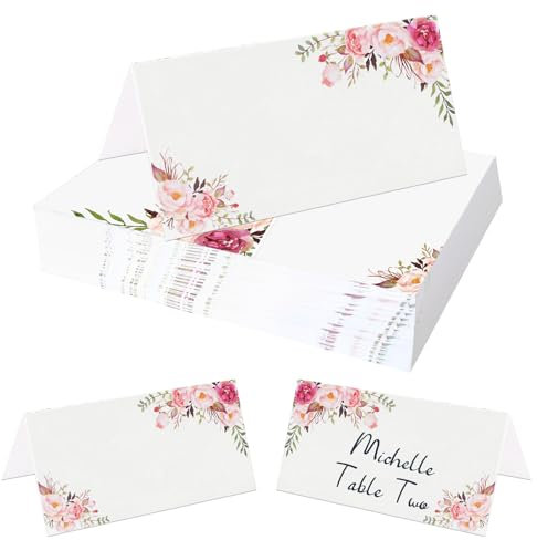 40PCS Marque Place Mariage, Porte Nom Table Cartes de Nom Table Numero De Table Mariage pour Table Réceptions Fêtes Evénements Célébrations(Motif de Fleurs)