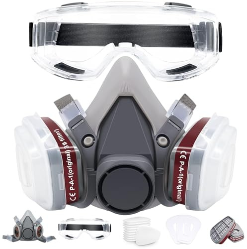 MILIWAN Reusable Respirator Mask, Anti-Dust Gas with Filter, Spray Paint Face Cover Mask With 20 Replaceable Filter Cotton and Anti-fog Goggles for Painting Chemicals Polishing Spraying
