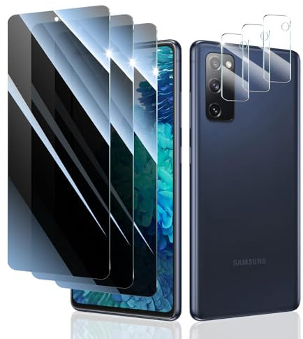 3+3 Stück Sichtschutz Panzer Schutz Glas für Samsung Galaxy S20 FE, Anti-Spähen Gehärtetes Glas Schutzfolie und Kameraschutz, Panzerglas Displayschutzfolie, 9H Härte, Anti- Kratzer, Bläschenfrei