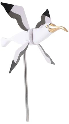 Kisangel Seagull Windmühle Gartendeko Windspiel Rotierender Möwenfigur Wetterfest Für Garten Terrasse Küstenstil Dekorative Gartenfigur Außen Geeignet