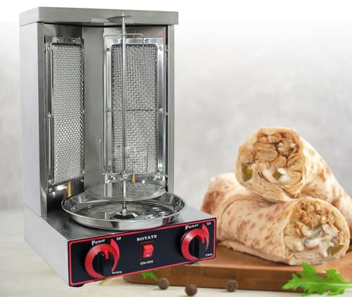 KLYDBMYT Machine à Shawarma | Machine à Griller pour Doner Kebab Gyro Rotisserie | Machine à Griller Verticale au gaz Propane Shawarma avec 2 brûleurs, argent-220 V