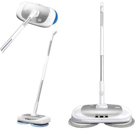 WOLWES Cordless Electric Mop For Floor Cleaning,Electric Mop With Water Sprayer And LED Headlight, With 400ML Water Tank(Silver)