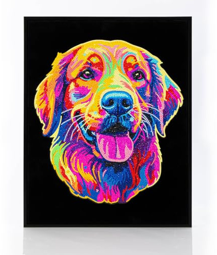 DIAMOND DOTZ 2594367 Original 5D Diamond Painting Set, Neon Golden Retriever, mit Neonfarben und Samt, DIY Diamant Malerei Bilder für Erwachsene und Kinder ab 12 Jahren, Intermediate