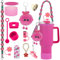 13PCS Accessories Set for Stanley Cup, Including Silicone Straw Cover Handle Strap Silicone Boot Spill Stopper Leak Stopper Flower Charms for 40/30oz Stanley Tumbler (Rose Red)