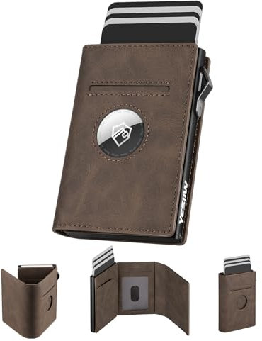 YESIIW Porte Carte AirTag avec sans Porte-Monnaie Pop up Portefeuille Homme AirTag pour 7+ Cartes,1 ID Fenêtres & 10+ Billets Porte Carte Homme avec Blocage RFID & Fermeture Magnétique (Marron)