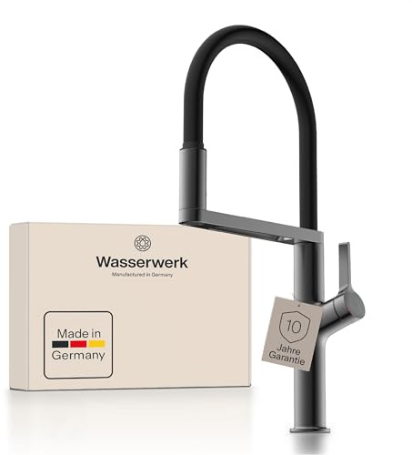 Wasserwerk WK2 Küchenarmatur - Design-Wasserhahn Küche - Graphit matt - Herunterziehbare Brause - Armatur mit Energiesparfunktion & Verbrühschutz - Premiumqualität Made in Germany