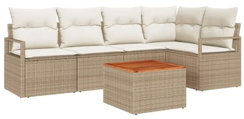 vidaXL 6-teiliges Garten-Sofa-Set mit Kissen in Beige und Creme – Modulare Außenmöbel, wetterfestes Rattan für 5 Personen, Couchtisch, perfekt für Wohnterrasse und Patio, modernes Design