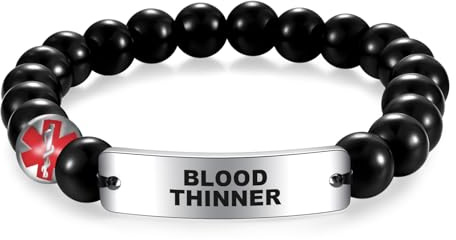 AITENME Medizinisches ID Armband Edelstahl Bend Brand ID für Männer Obsidian Medical Alert Perlen Armband Schmuck Blutverdünner