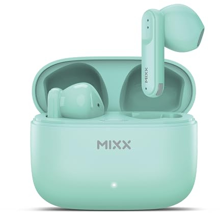 Mixx StreamBuds Switch A7 Silicone-Free True Wireless Earbuds – Bluetooth 5.4 In-Ear Headphones with USB-C Charging Case, 18H Playtime, Quick Charge, Touch Controls, Voice Assistant,(Green)