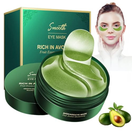 60 Stück Avocado Augenpads mit Hyaluronsäure – Feuchtigkeitsspendende Gold Collagen Augenmaske gegen Augenringe, Tränensäcke & Falten – Erfrischende Eye Patches für müde Augen, Anti-Aging Augenpflege