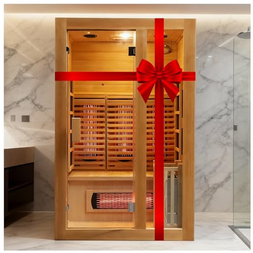 amocane - Doppel-Saunauna mit Infrarot- und Dampfsystem, kanadische Sauna für 2 Personen mit Rückenlehne, traditionelle Indoor-Saunen mit 6 Heizungen und 3,5 kW Saunaofen
