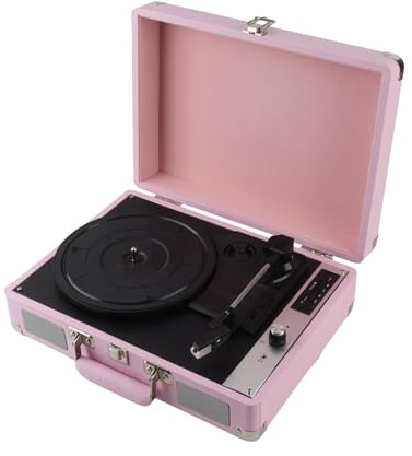 POENVFPO Tragbarer Plattenspieler mit 3,5-Zoll-Audioeingang, BT-Phonograph, USB-Wiedergabe, 33/45/78 U/min, Unterstützung für 7/10/12-Zoll-Plattenspieler (PINK)