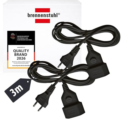 Brennenstuhl 2er Set Kunststoff-Verlängerungskabel 3m | Verlängerungskabel für den Innenbereich, mit Euro-Stecker und Kupplung, schwarz
