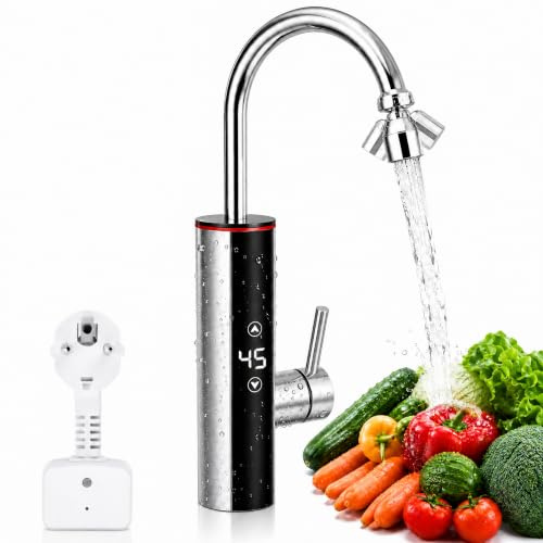 Instant Water Heater Tap 3400W, Tankless Electric Hot Water Faucet | With LED Display, 3Second Fast Heating, 360° Swivel 304 Stainless Steel, 25-55°C Water Heater Tap for Kitchen Bathroom Sink