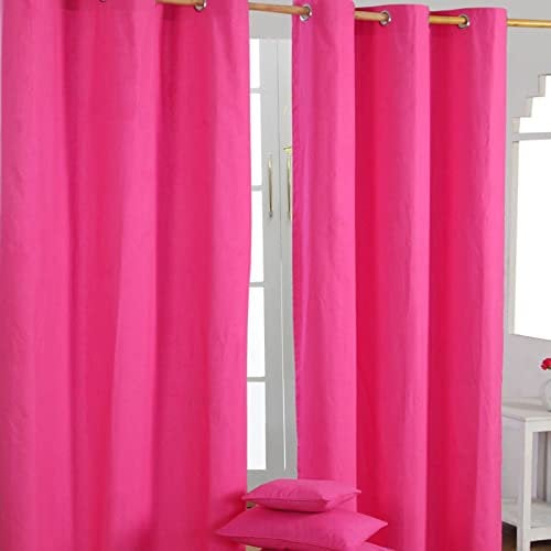 HOMESCAPES – Paire de Rideaux à œillets Prêt-à-Poser – Uni Fushia – 100% Coton – 137 x 182 cm