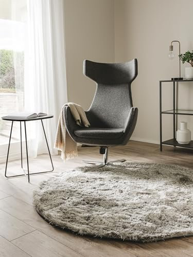 benuta Nest Hochflorteppich Whisper - Grau Rund 80 cm - Kuschelig Weicher Teppich für Schlaf- und Wohnzimmer - Pflegeleicht - Fußbodenheizung Geeignet