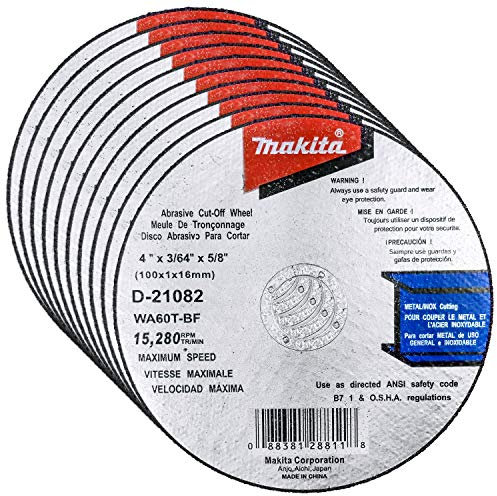 Makita Trennscheiben für 10,2 cm große Schleifmaschinen, aggressives Schneiden für Metall und Edelstahl, 10 Stück