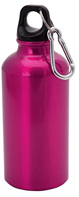 Aluminium Drinking Water Bottle with Screw cap and Carabiner, 400ml (Fuchsia)